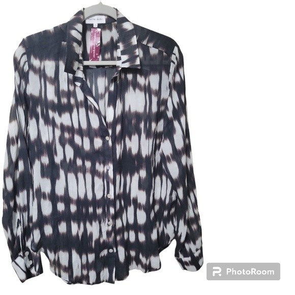 Bella Dahl Flowy Button Down Blurred Ikat Print - L - Picture 2 of 9